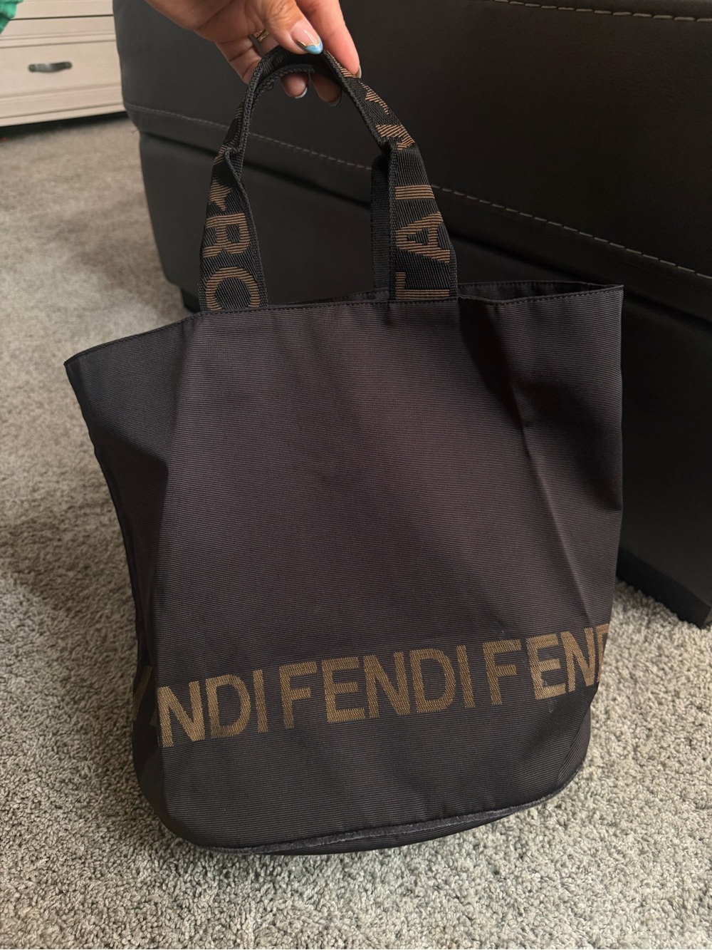 Fendi Brown and Black Logo Canvas Tote